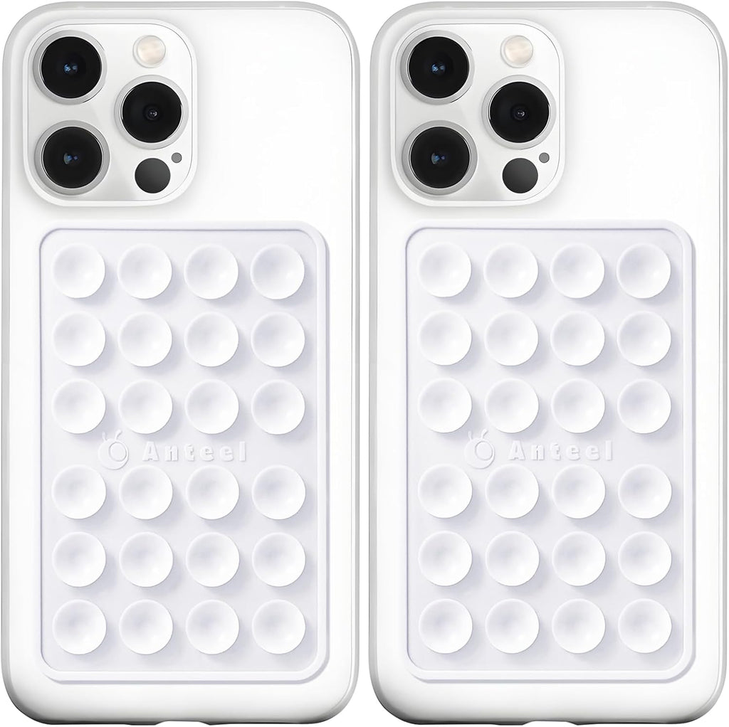 Anteel MAX Silicone Suction Phone Case Adhesive Mount, Upgraded Super Strong Grip, Durable, Easy to Use, Hands-Free Sticky Phone Holder for Selfies, Tiktok Videos, 2.56"x3.94" (WHT&WHT)