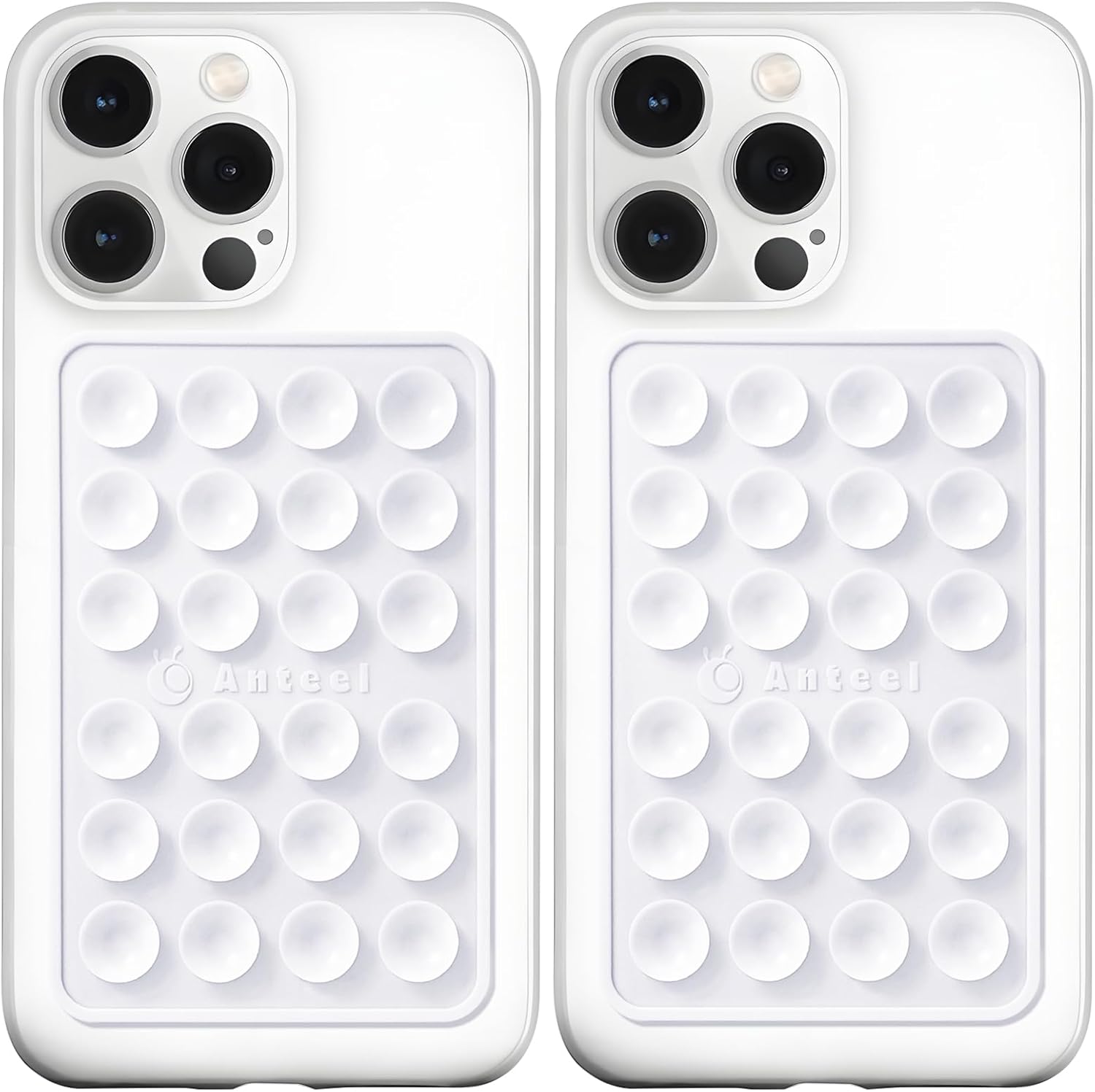 Anteel MAX Silicone Suction Phone Case Adhesive Mount, Upgraded Super Strong Grip, Durable, Easy to Use, Hands-Free Sticky Phone Holder for Selfies, Tiktok Videos, 2.56"x3.94" (WHT&WHT)