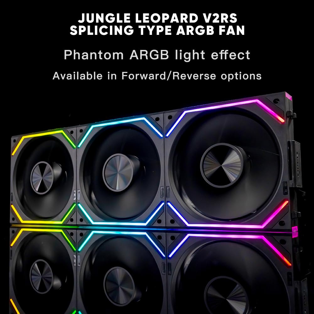 Jungle Leopard Interstellar V2 RS 120mm PC Reverse Blade Case Fan Infinity Mirror Module Daisy-Chain ARGB Fan Triple Pack Suitable Computer Cooling Fans 360mm AIO Cooler(Black-3Pack)