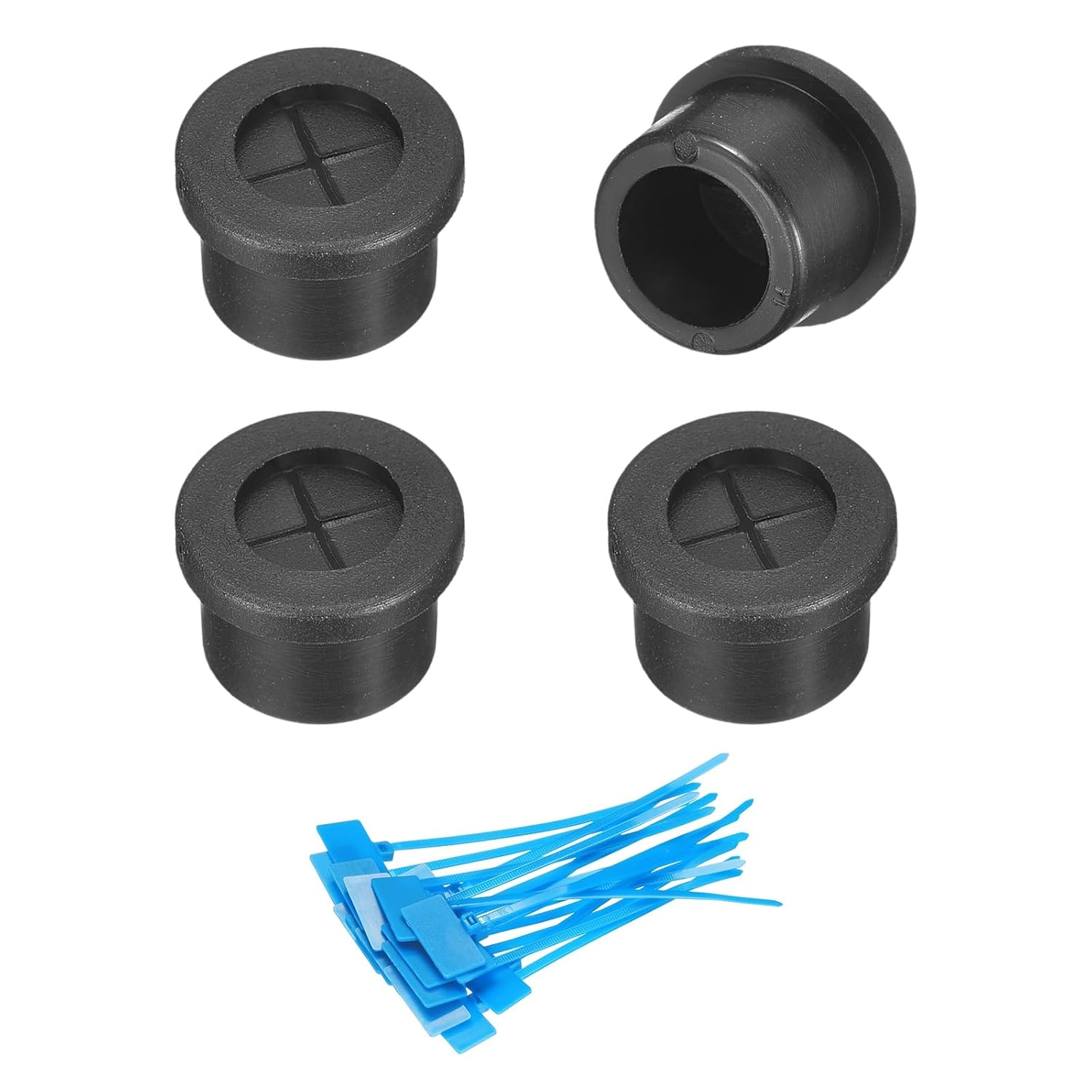 uxcell 4Pcs Cable Cord Grommet, 9/16"(14mm) Rubber Desk Grommets Wire Pass Through Hole Cover with Marked Cable Ties for Home Office Cable Wire Protection, Black