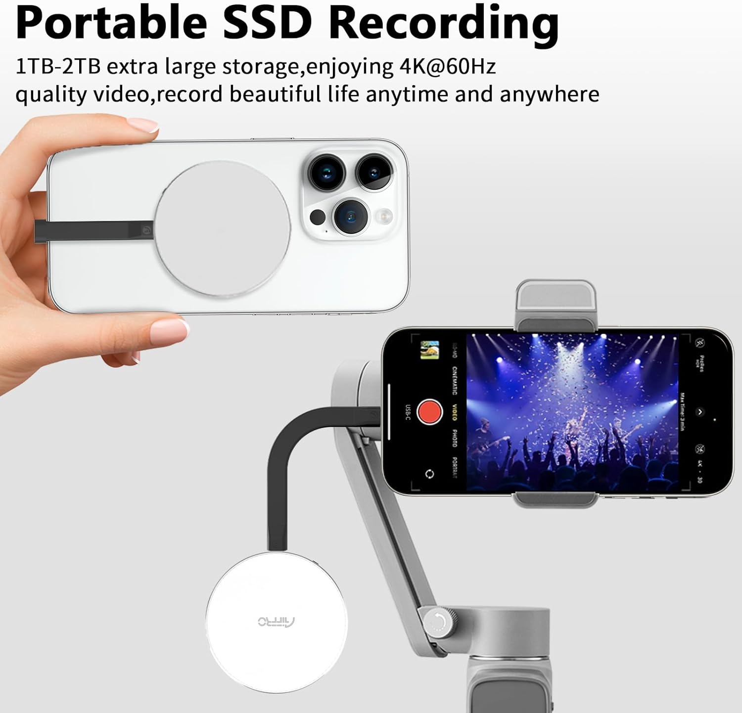 P10 Magnetic PSSD 1TB，for iPhone MagSafe Portable SSD, Upto 2000MB/s-Type-C, SM2320，USB 3.2 Gen 2x2 20Gbps, Connectivity, Updated Firmware - Portable Magnetic External Solid State Solution
