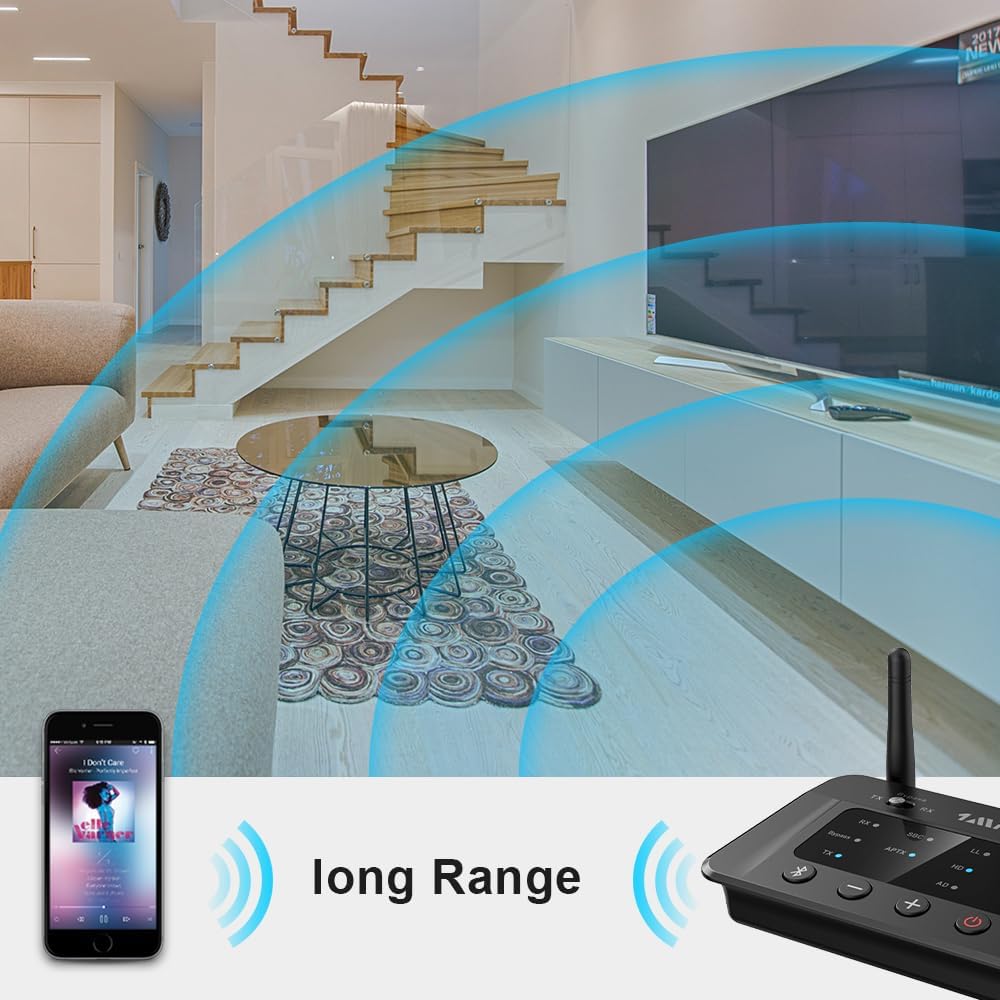 1Mii B03 Bluetooth 5.3 Transmitter Receiver for TV Home Stereo BT Headphones, aptX Low Latency & HD & AD Bluetooth Audio Adapter, Splitter for Wired & Wireless, Optical RCA AUX 3.5mm Inputs/Outputs