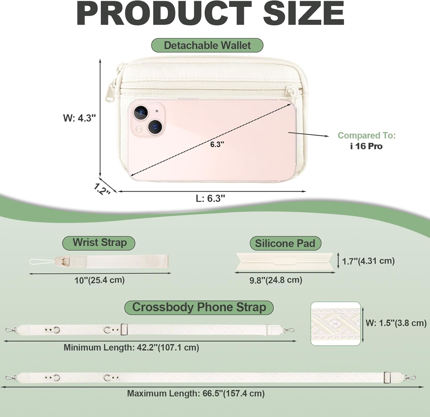 Clip and Go Strap for Phone with Wallet Crossbody, Adjustable Phone Lanyard with Detachable RFID Wristlet Wallet, Pattern Strap, Cream (M)