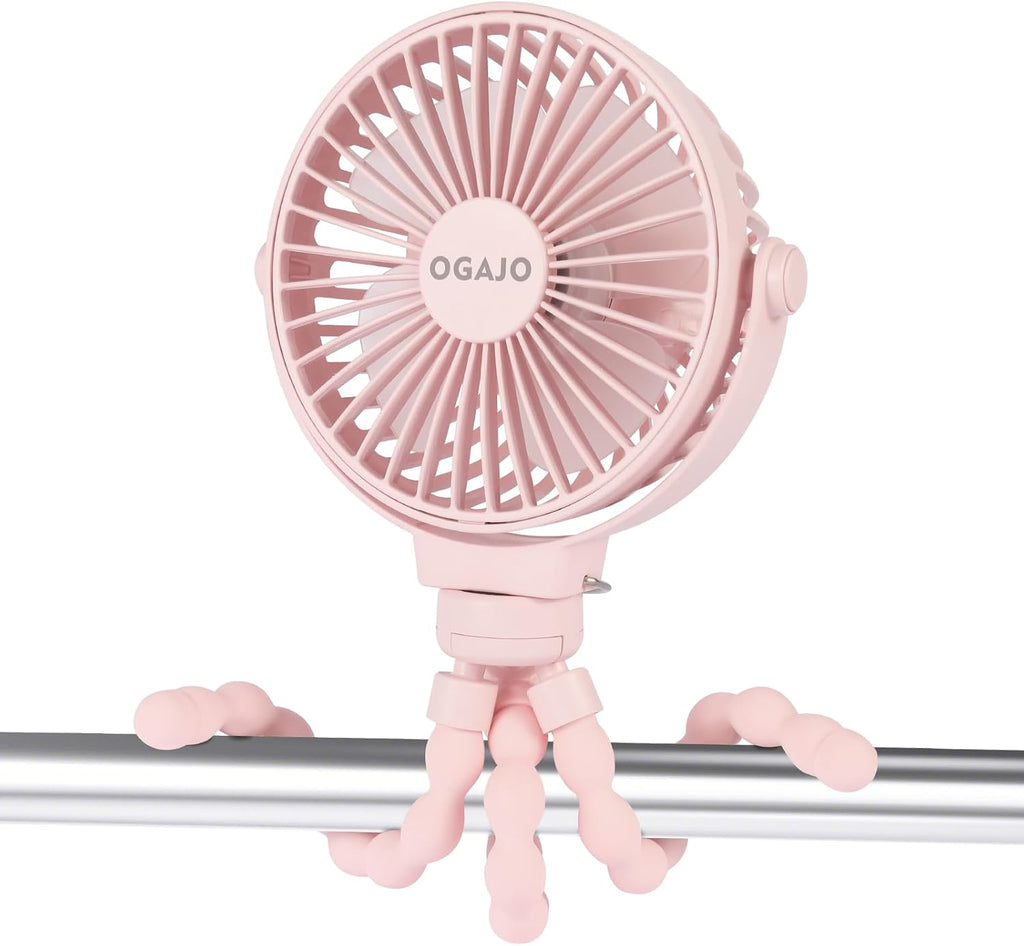 Portable Stroller Fan Personal rechargeable USB Fans With 5200mAh 3 Speeds Battery Small Baby Car Seat Mini Handheld Clip On Fan for Pram Crib Bike Treadmill Outdoor Camping Travel and Student Desk