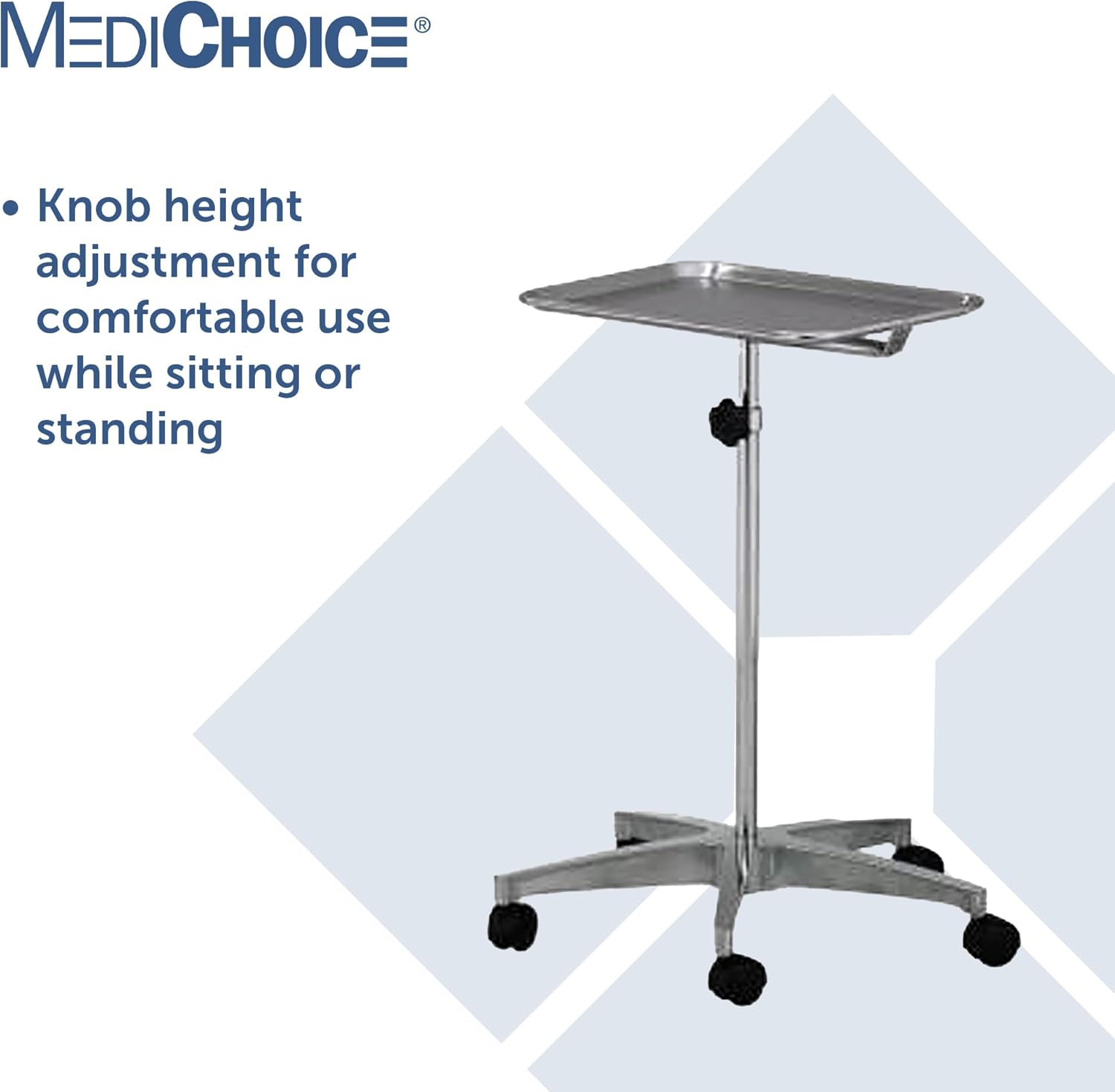 MediChoice Mobile Instrument Stand Steel Portable Adjustable Tray Medical Dental Salon Tattoo Esthetician Mobile Service Cart Table Statio Height from 31-50 Inch MAYO02000