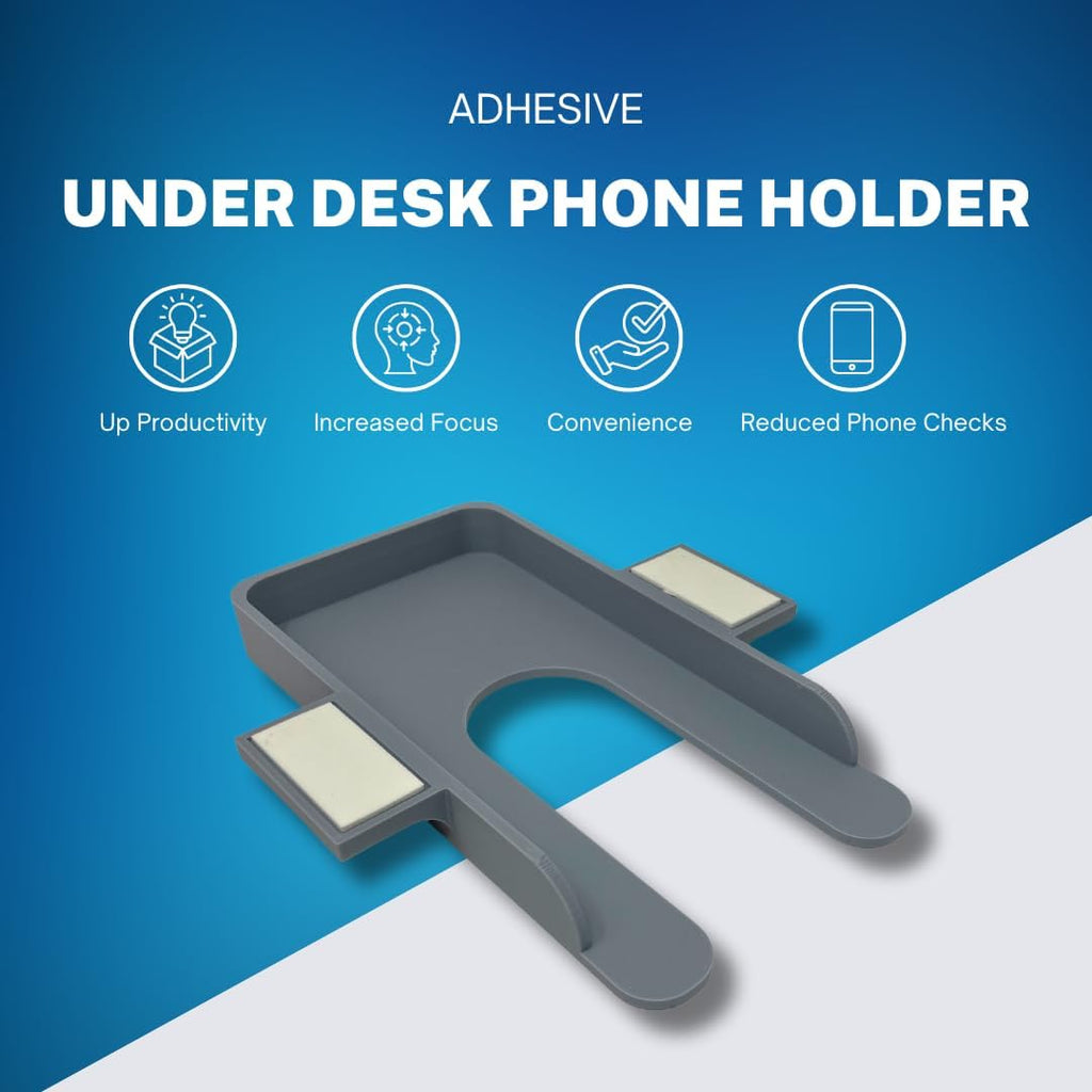 Chatelet Under Desk Phone Holder with Adhesive – Hidden Smartphone Mount for Office or Home Desk – Stick-On Organizer for Focus & Productivity – Fits Most Phones (Gray)