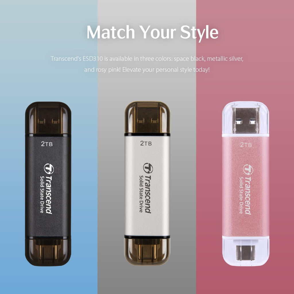 Transcend 512GB External SSD, Up to 1,050MB/s, Dual USB Flash Drive for iPhone&iPad&Mac, Windows&Android, Tablet&PC, Smart TV, USB 3.2 Gen 2 Thumb Drive Photo Stick, 2-in-1 Type C &Type A Memory Stick