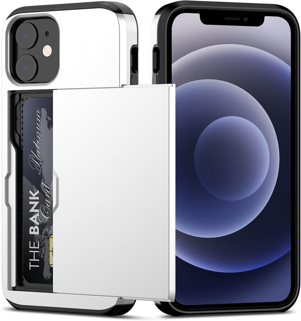 Nvollnoe for iPhone 12 Mini Case with Card Holder Heavy Duty Protective Dual Layer Shockproof Hidden Card Slot Slim Wallet Case for iPhone 12 Mini for Men&Women(White)