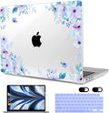 MEEgoodo Case for MacBook Air M4/M3/M2 13.6 inch 2025 2024 2022, Fit Model A3240 A3113 A2681, Compatible with MacBook Air 13 inch, Laptop Hard Shell Case with Keyboard Cover, Soft Purple Floral