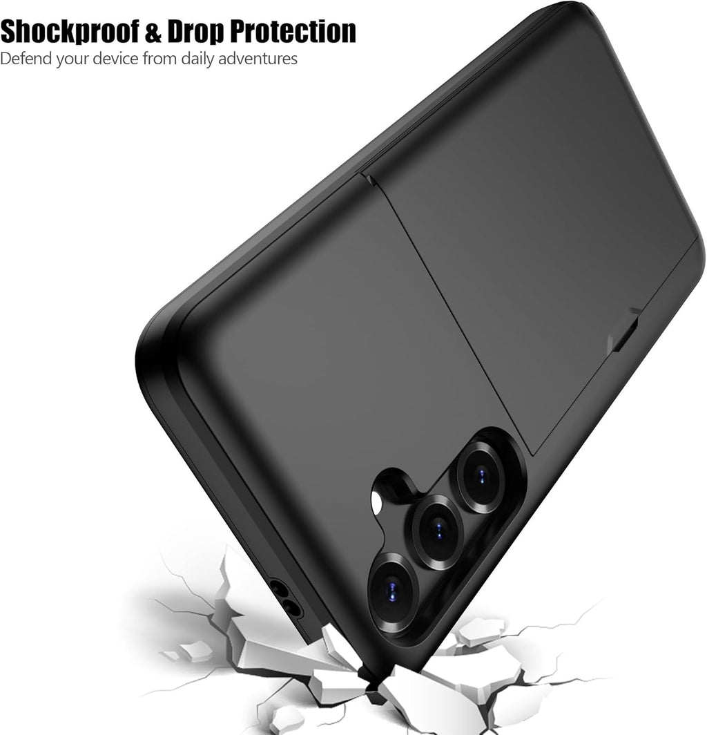 Nvollnoe for Samsung S25 Plus Case with Card Holder Dual Layer Heavy Duty Protective Case Hidden Card Slot Slim Wallet Cover for Samsung S25 Plus 6.7''(Black)