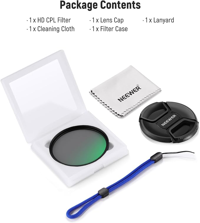 NEEWER 49mm CPL Filter with Lens Cap, Ultra Thin Circular Polarizing Filter - Image 8