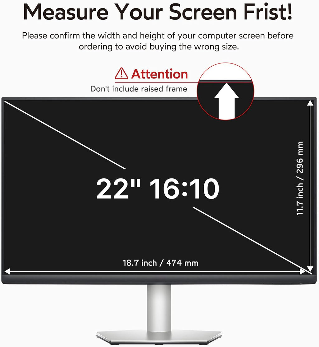 BERSEM 22 Inch Monitor Computer Privacy Screen Filter for 16:10 Ratio,Removable Monitor Anti-Glare & Privacy Filters for 22 Inch, Anti Blue Light, Anti-Spy, Anti-Scratch, UV-Blocking Peripherals