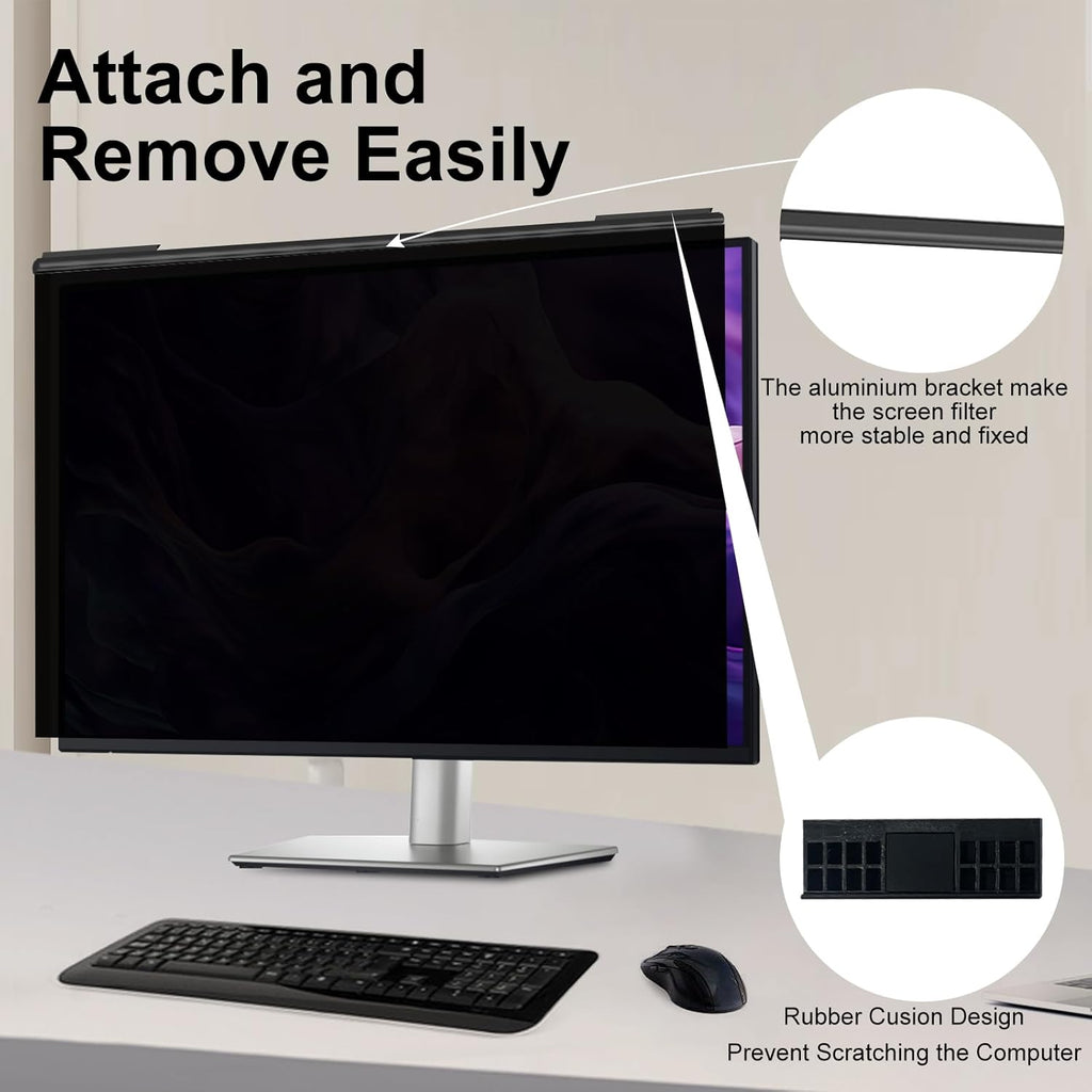 Magnetic Hanging Computer Privacy Screen Filter for 27 Inch, Removable Aluminum Alloy Privacy Shield for 16:9 Widescreen Monitor, Eye Protection Blue Light Filter