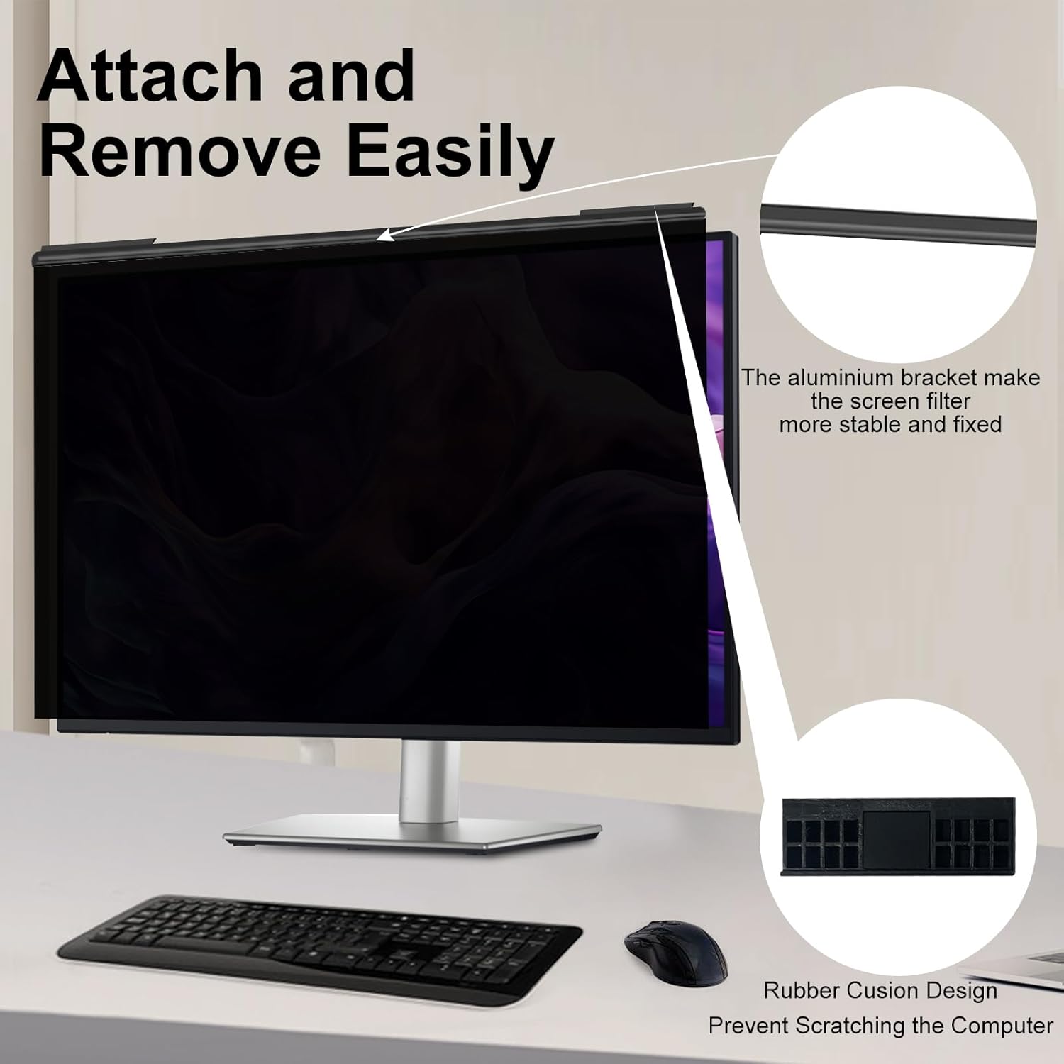 Magnetic Hanging Computer Privacy Screen 32 Inch, Removable Privacy Shield for 16:9 Widescreen Frameless Monitor, Anti Spy Anti Scratch Anti Glare Blue Light Screen Guard