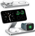 VBA 3 in 1 Wireless Charging Station for Apple MagSafe Charger,Foldable Fast Charging Magnetic Wireless Charger Stand,Travel Charger for iPhone 16 15 14 13 12,Apple Watch,AirPods Pro(White)