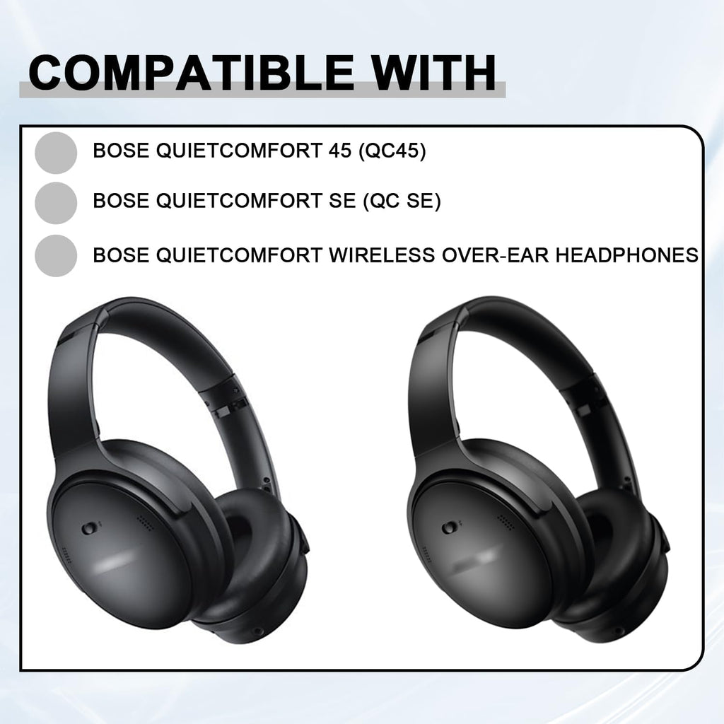 Replacement Ear Pads for Bose QuietComfort 45 (QC45)/QuietComfort SE (QC SE)/Quiet Comfort Headphones, Ear Cushions, Headset Earpads, Ear Cups Cover with Soft Protein Leather (Black)
