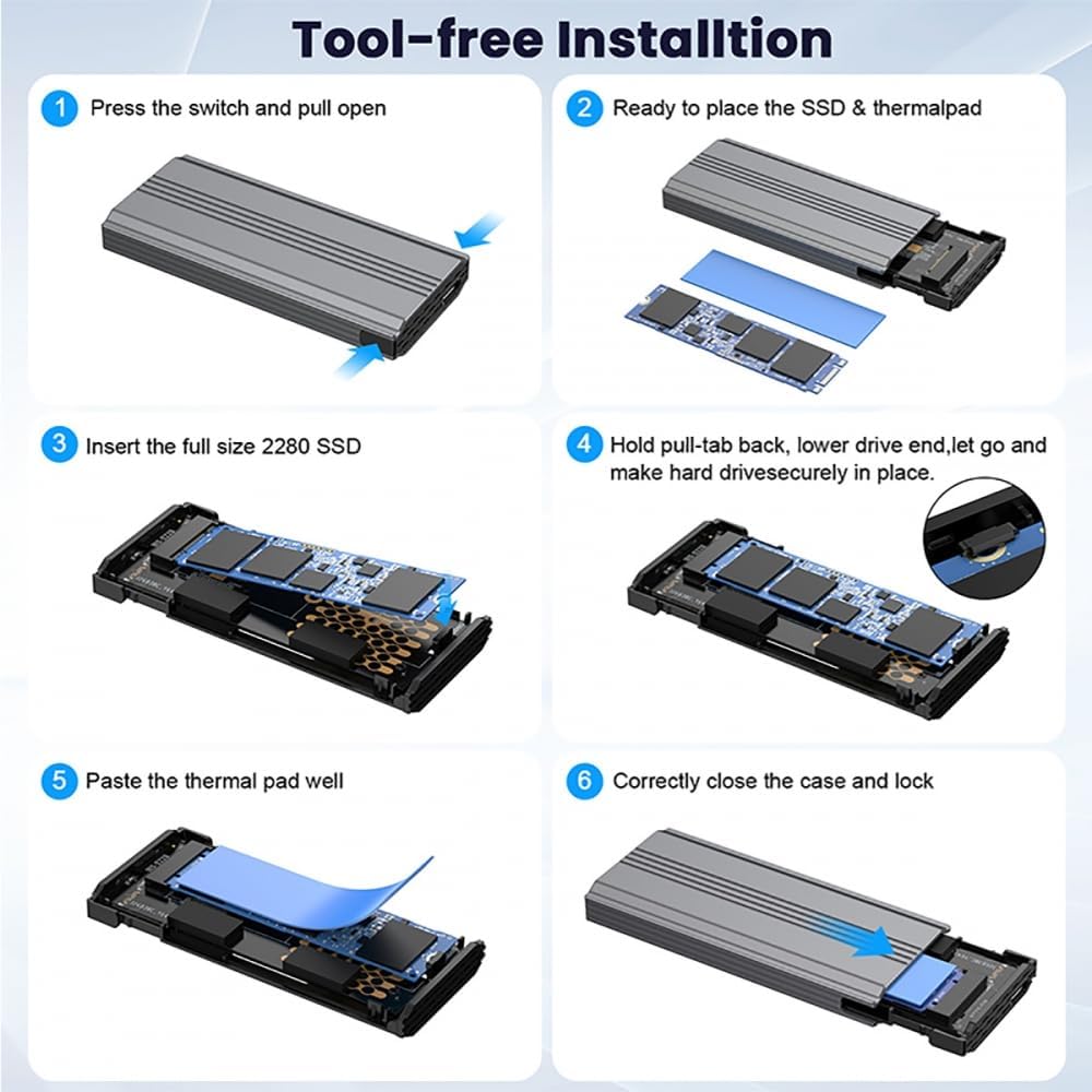 CY Type-C USB3.2 USB4 20Gbps to M-Key M.2 NGFF NVME SATA SSD PCBA Enclosure 2280/2242/2260mm RTL9220