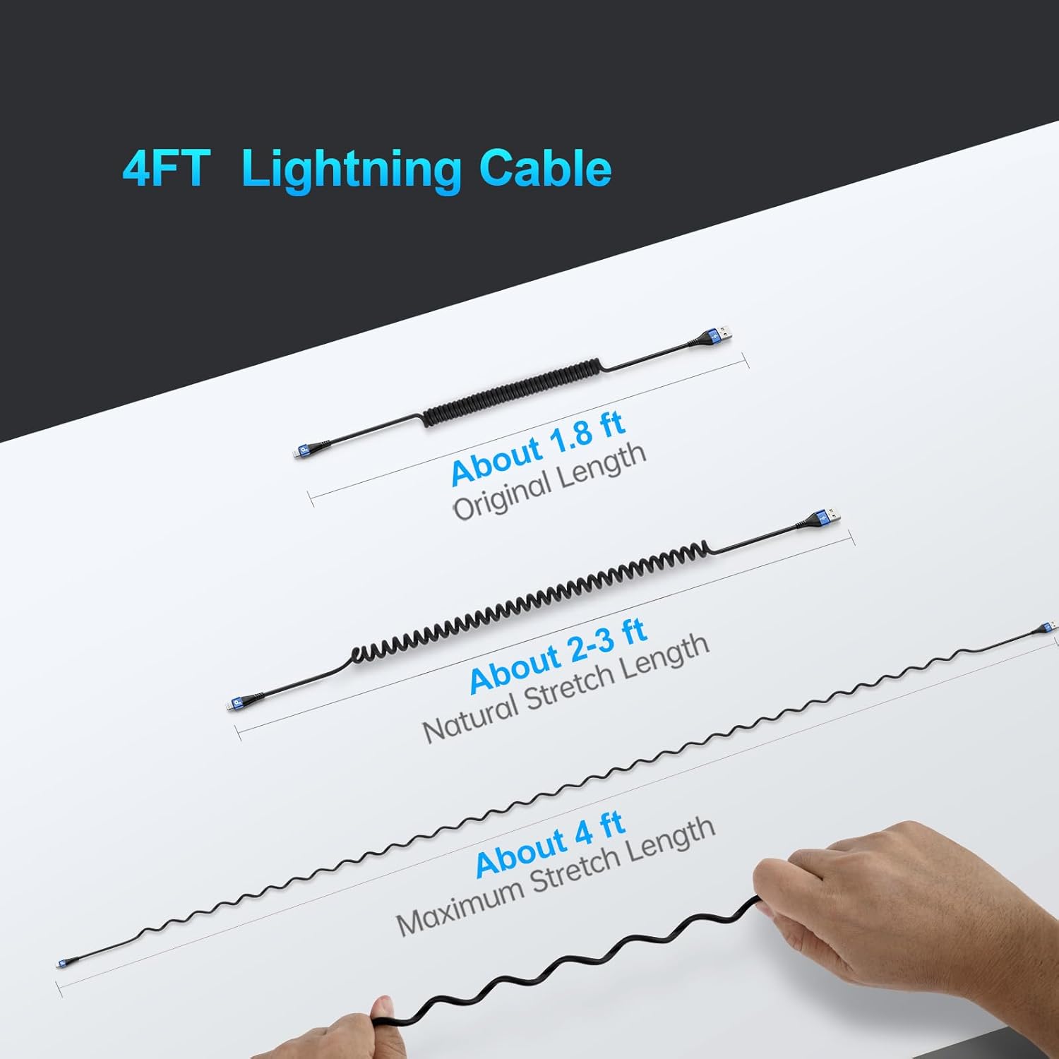 iPhone Charger Cable for Car 3FT, 2Pack Coiled Lightning Cable, [Apple MFi Certified] Retractable Charging Cord Compatible with iPhone 14/13/12/11 Pro Max/XS MAX/XR/XS/8/iPad/iPod/CarPlay-Blue