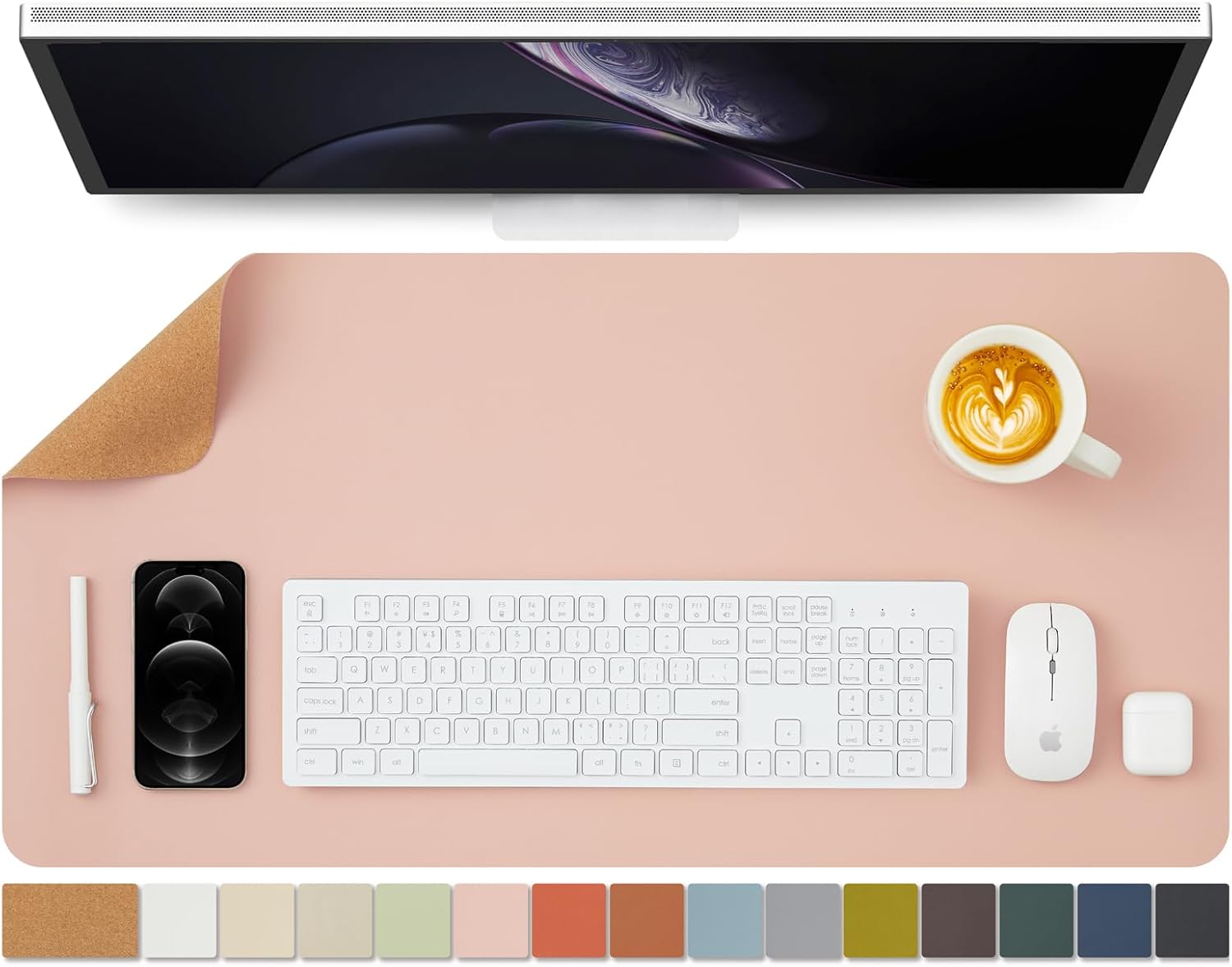 Cork Desk Mat - Dual-Sided Desk Pad for Office and Home - Desk Organization and Accessories - Ideal for Large Mouse Pad and Desk Mats on Top of Desks(Pink,31.5"x 15.7")