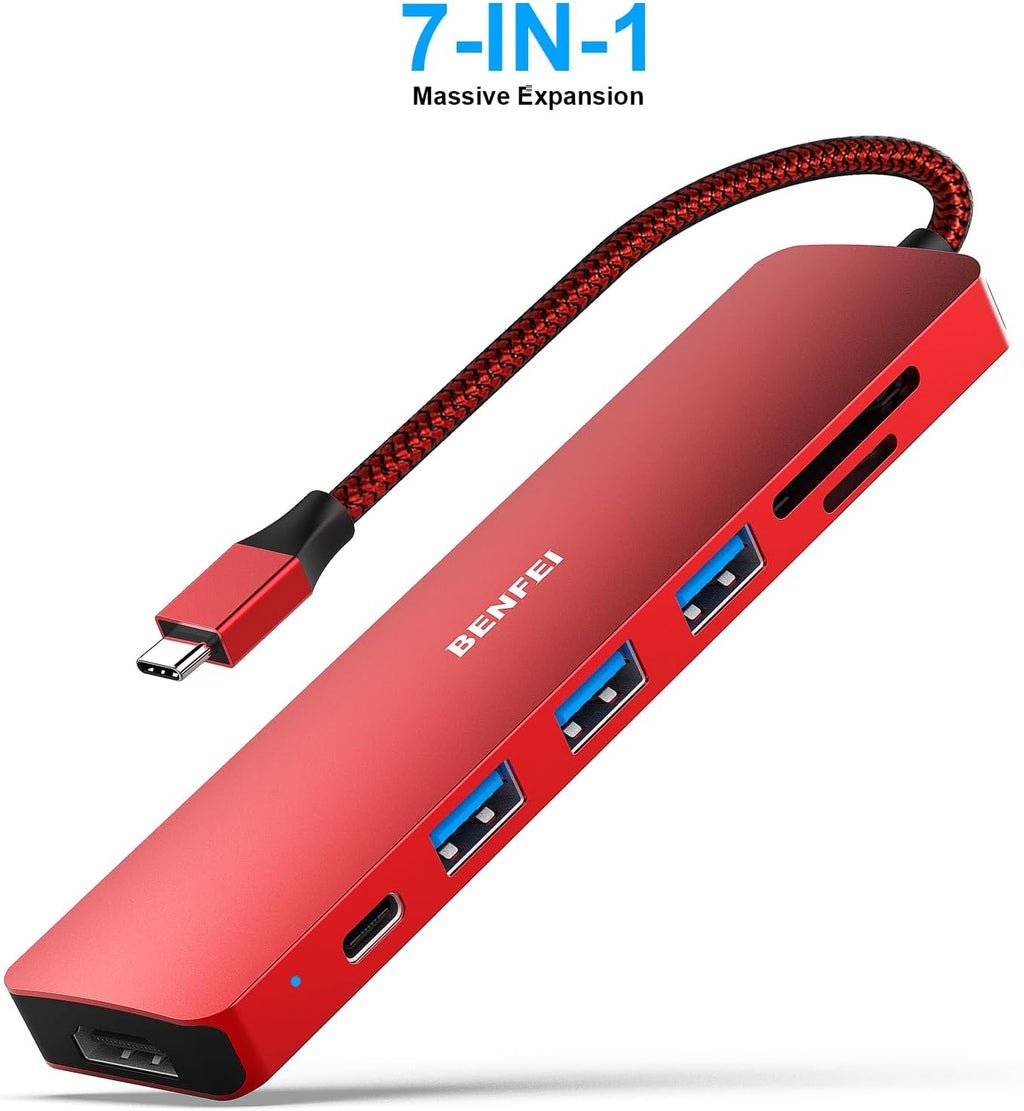 BENFEI USB C HUB 7-in-1, USB-C HUB Multiport Adapter with HDMI (4K @ 60Hz Certified)/100W Power Delivery/3*USB 3.0 5Gbps/SD/TF Card Reader (160MB/s) for iPhone 15 Pro/Max MacBook iPad Pro iMac S23