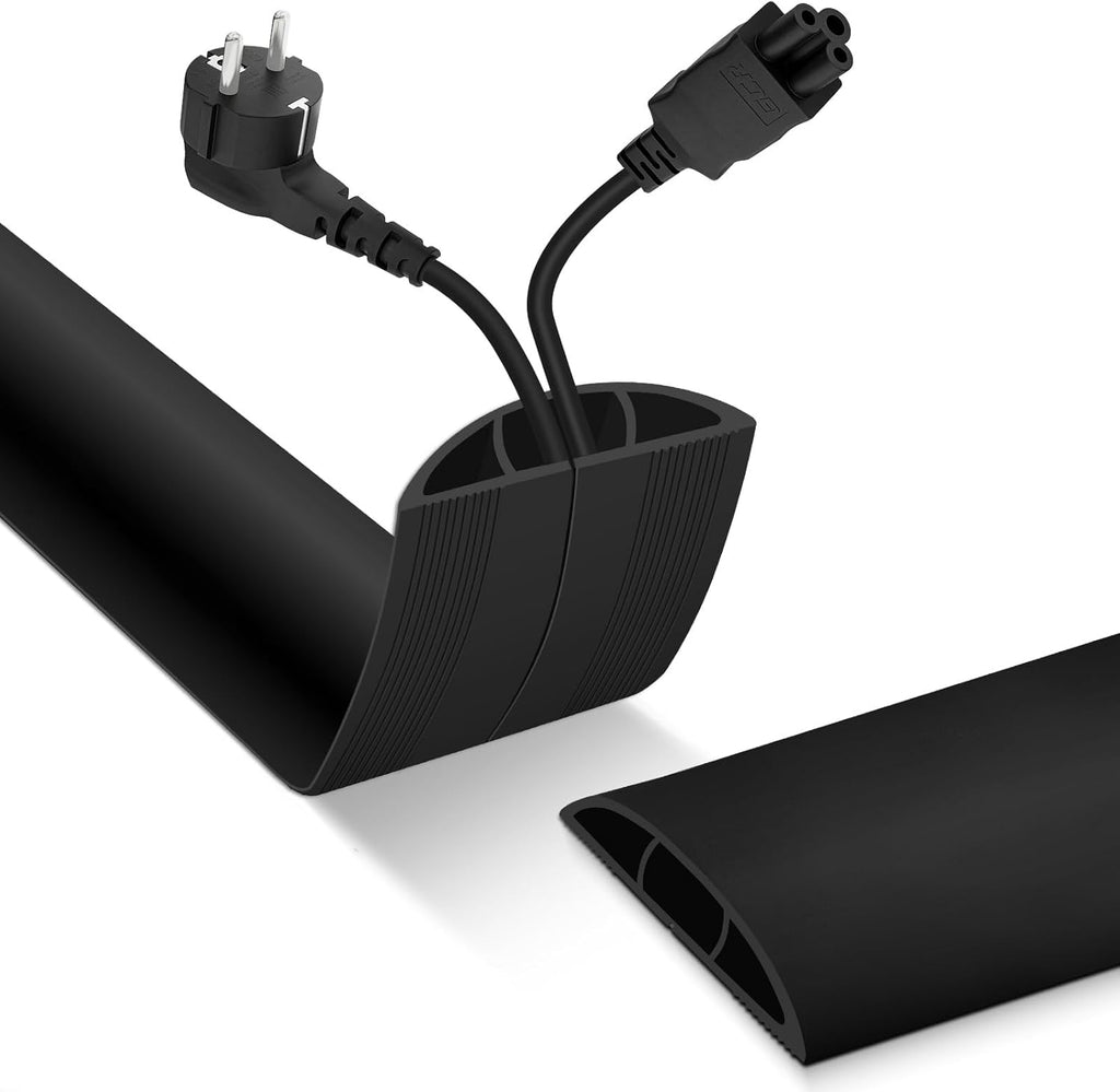 Floor Cord Cover, Cable Protector, 0.63W x 0.31H inches, Wire Cover for Extension Cords, Floor Cable Covers Prevent Cable Trips (Black, 50-3 Feet)