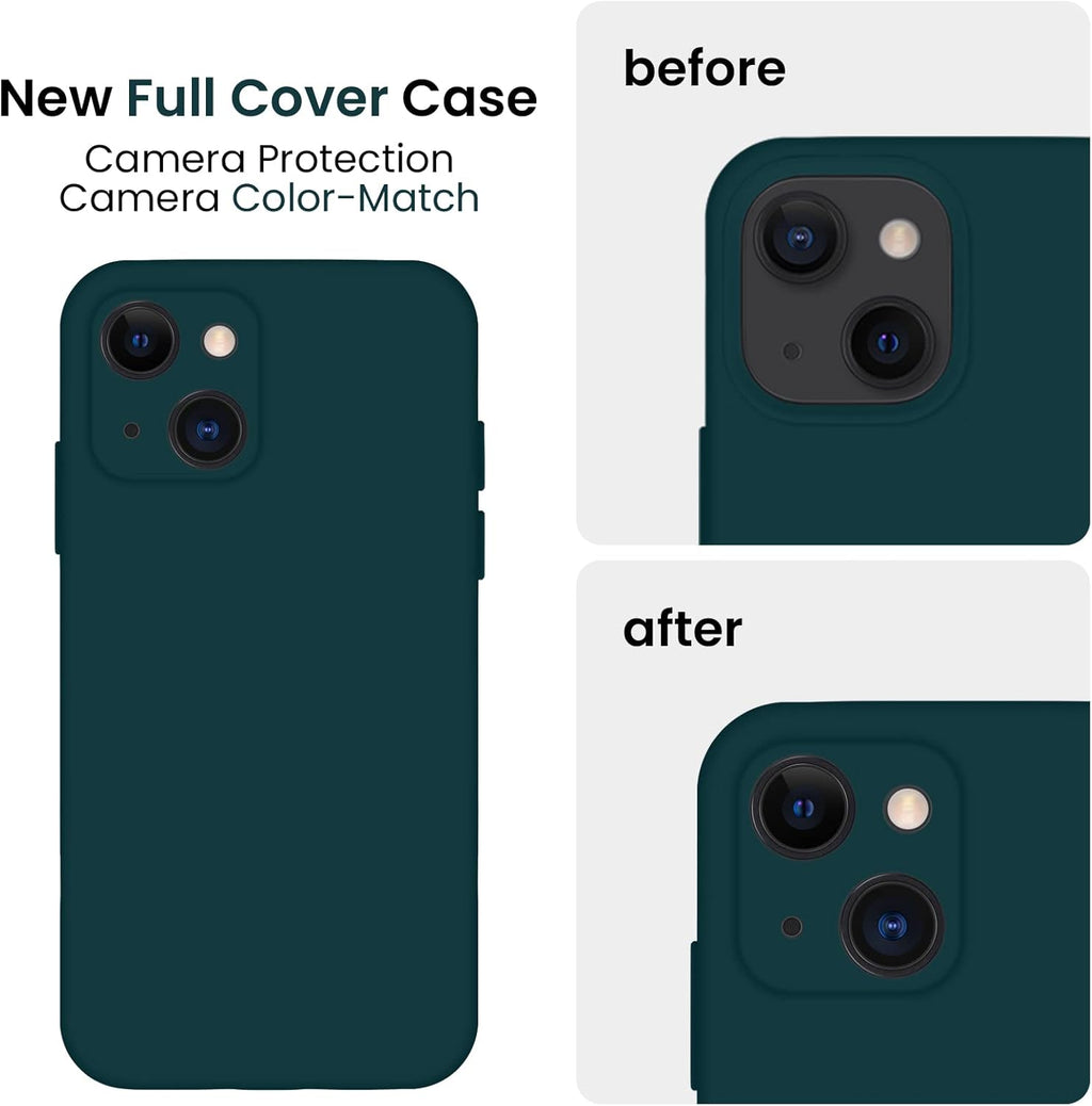 FireNova Designed for iPhone 13 Case, Silicone Upgraded [Camera Protection] Phone Case with [2 Screen Protectors], Soft Anti-Scratch Microfiber Lining Inside, 6.1 inch, Teal