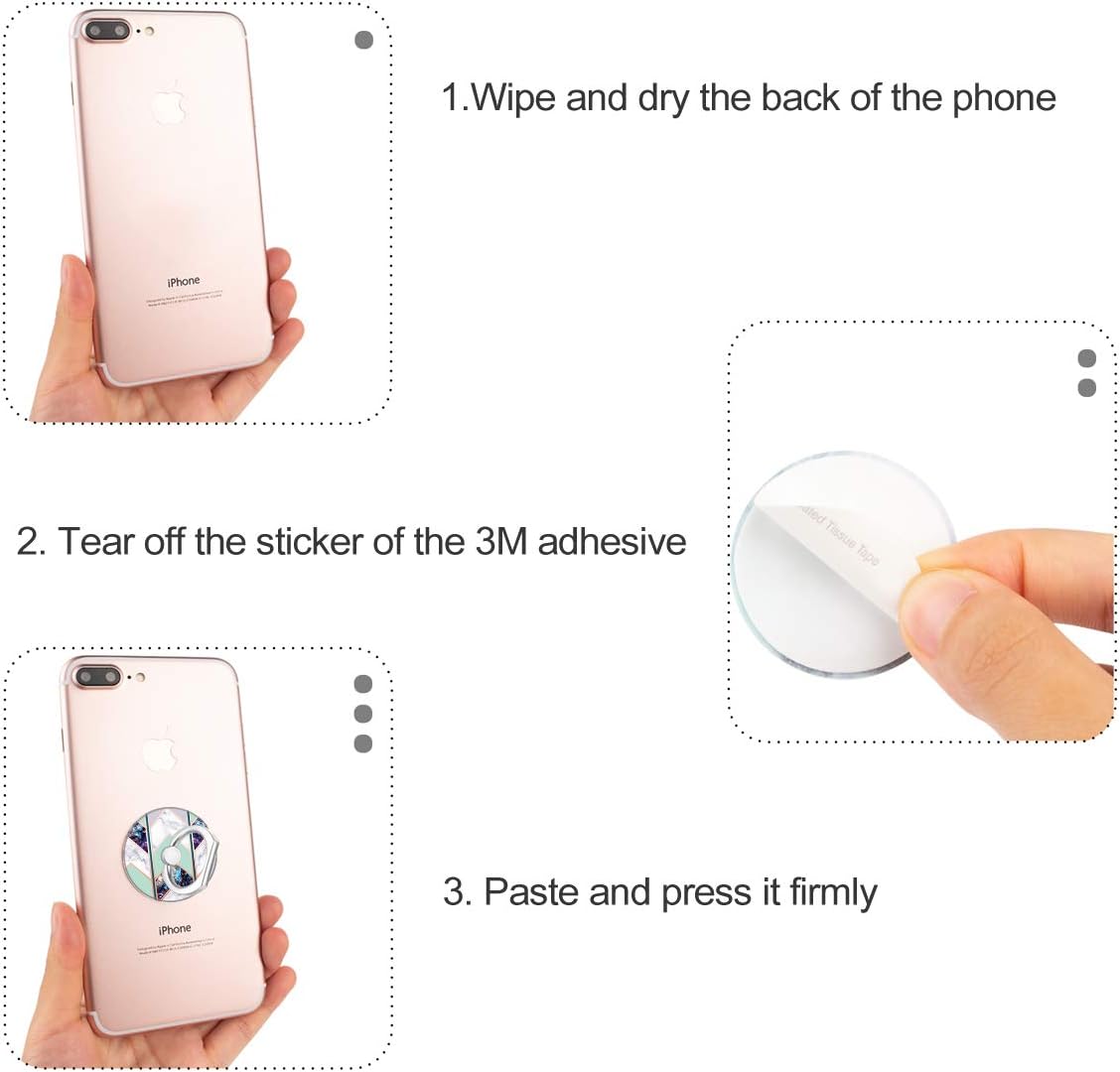 Bonoma Phone Ring Grip, 3 Pack Wave Geometric Marble 360 Degree Rotation 180 Degree Flip Finger Ring Stand Holder Compatible with Smartphones and Tablets