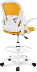 Primy Drafting Chair Tall Office Chair with Flip-up Armrests Executive Ergonomic Computer Standing Desk Chair with Lumbar Support and Adjustable Footrest Ring (Mustard)