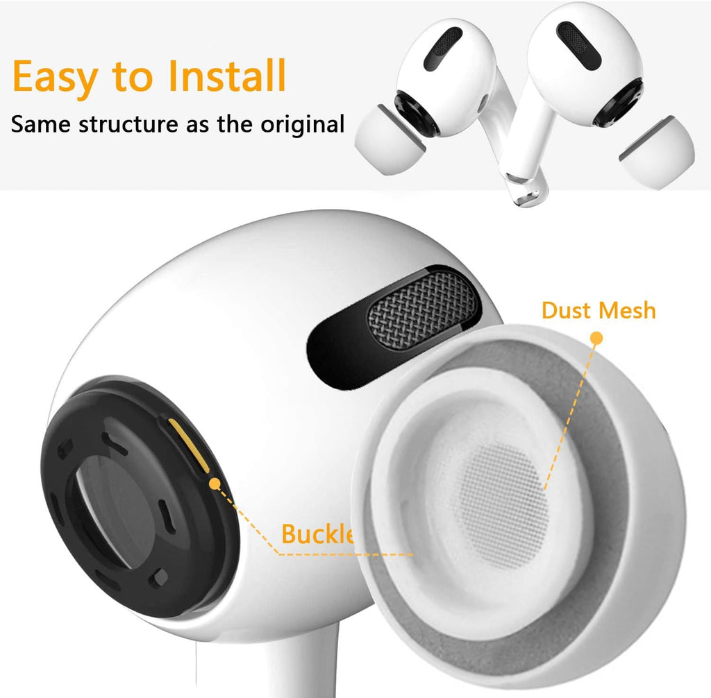 Airpod Pro Ear Tip Memory Foam & Silicone Hybrid Ear Tips, Perfect Noise Reduction, Stays in Your Ears, Ultra-Comfort, Anti-Slip Eartips, Fit in The Charging Case (Grey, Medium)