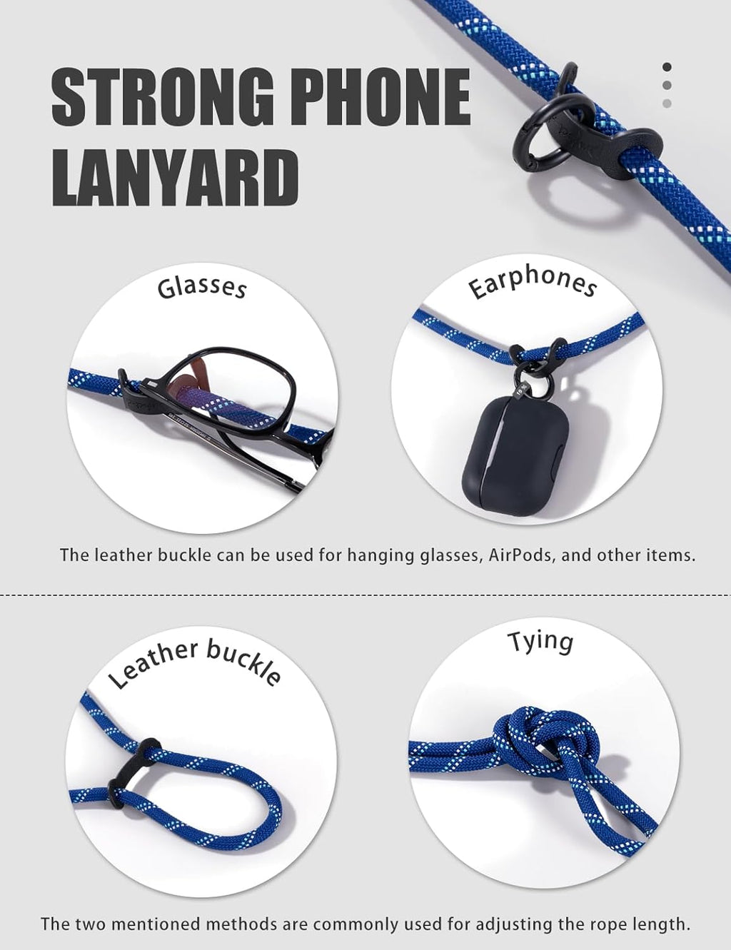 project-cb Phone Lanyard×1,Phone Tether Tab×2,Cell Phone Lanyards for Around The Neck,Rope Lanyard,Universal Adjustable Phone Strap Crossbody,Cell Phone Chain(White-Black)