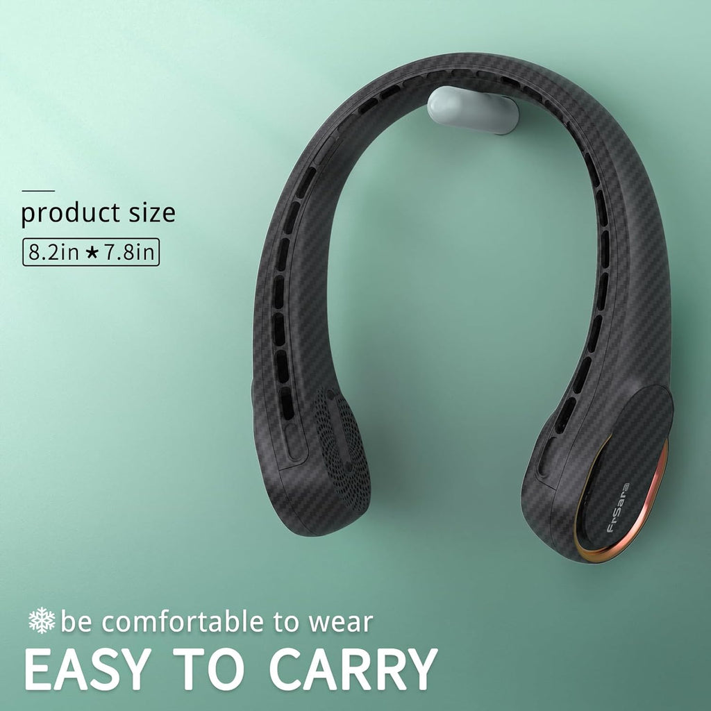 FrSara Neck Fan, Portable Personal Fan Strong Wind, 5200mAh, Air Volume,360° Cooling, No Hair Twisting, Air Volume On 2 Sides, Non-Slip, Quick Charge, Long Use Time, Gift for Women, Men, Birthday