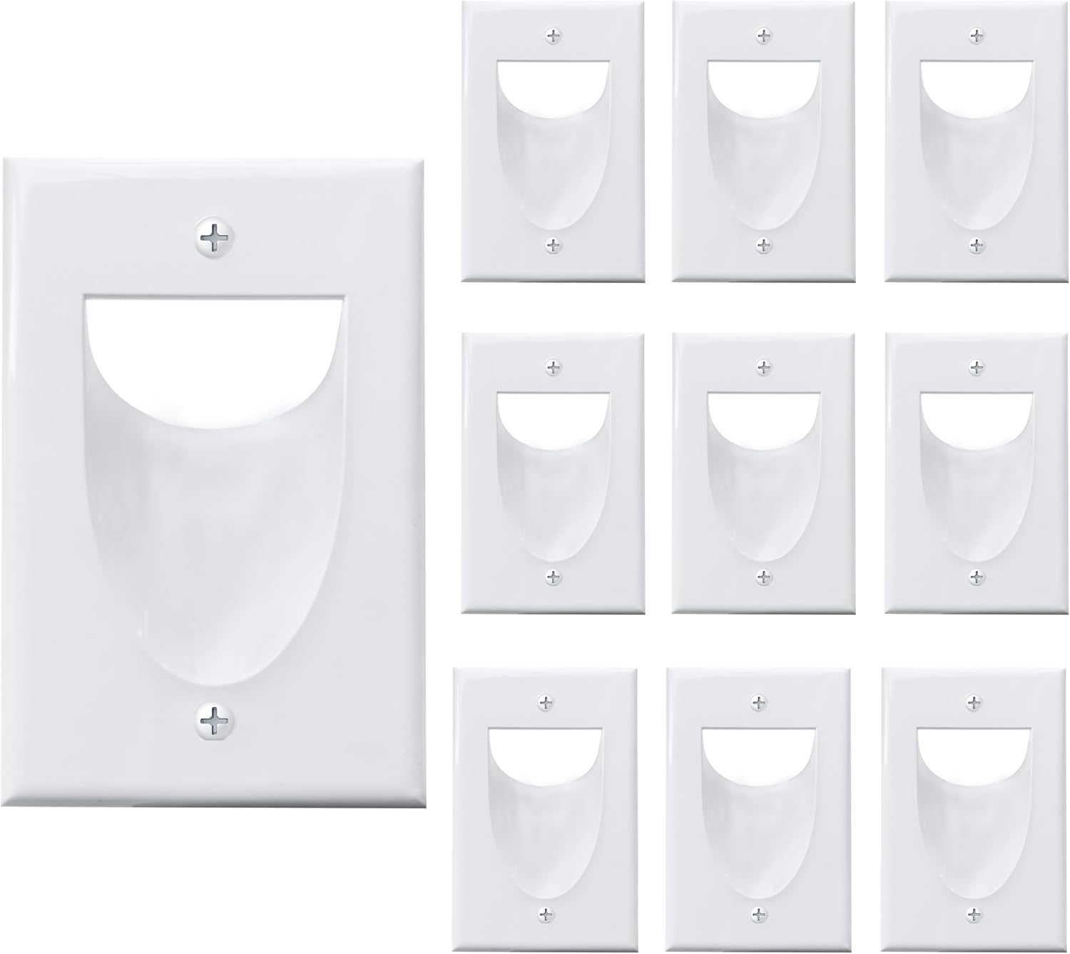 BestMounts - 10 Pack Inner Nose Behind Wall Cable Management TV Cord Hider for Wall Mounted TV - Single Gang Low Voltage Recessed Wall Plates Cable Pass Through for Wires, HDTV, HDMI (White)