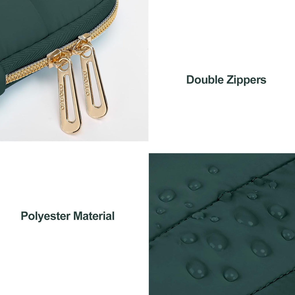 MOSISO 13.3 inch Laptop Case, 13-13.3 inch Puffy Laptop Sleeve Compatible with MacBook Air 13 13.6 M4 M3 M2 M1/Pro 13/Pro 14, HP Dell ASUS Lenovo,Polyester Horizontal Bag with Small Case,Peacock Green