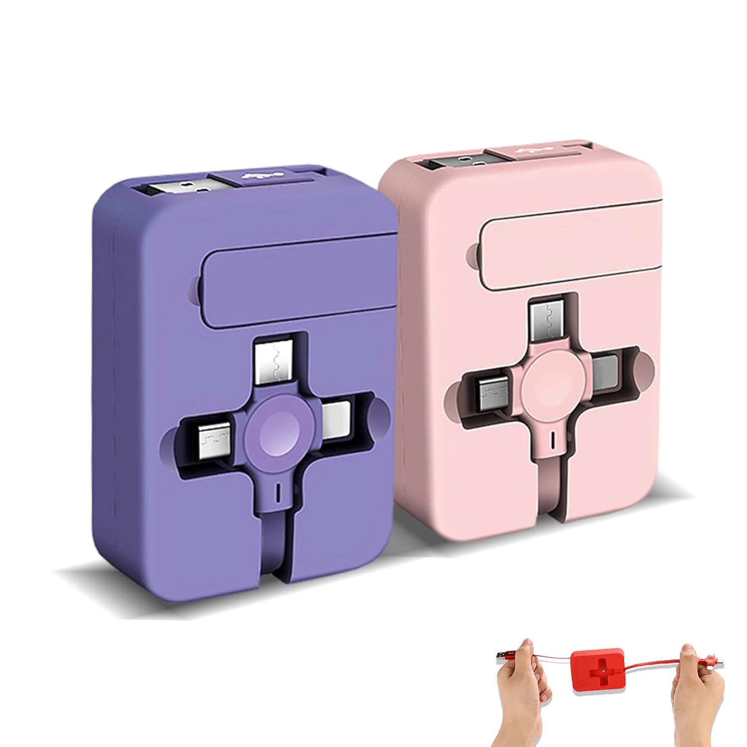 2 Pcs 3 in 1 Retractable Multi Chargers Cable(3.28FT) with USB C/Micro USB/IP and Phone Stand, Festivals and Birthday Gift for Your Family and Friends, Compatible with iPhone/Android/Tablet