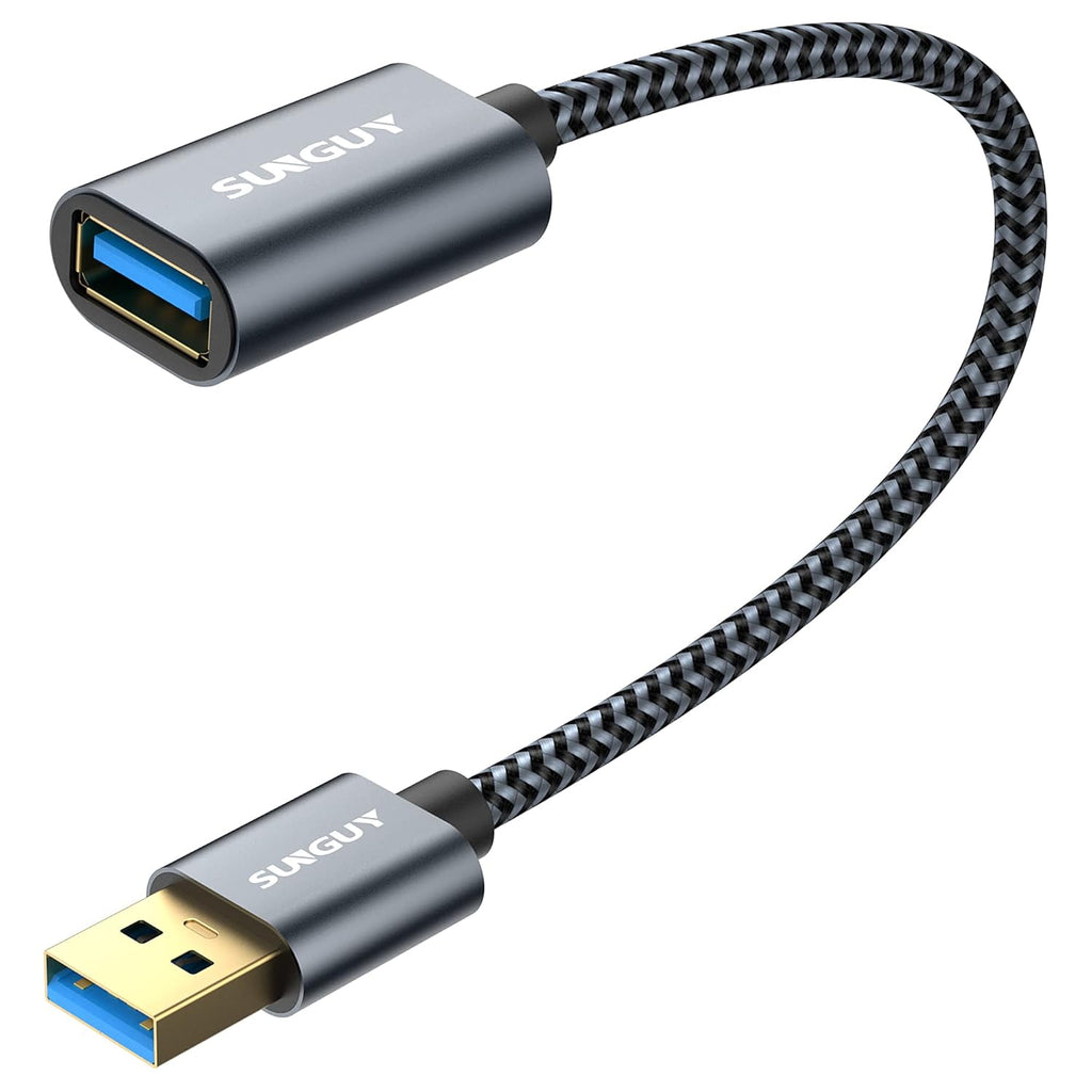 SUNGUY 5Gbps USB 3.0 Extension Cable, 1FT USB A Male to Female Extender Cord, Braided High Data Transfer Compatible with Xbox, Hard Drive, Webcam, USB Keyboard, Mouse, Flash Drive, Oculus VR