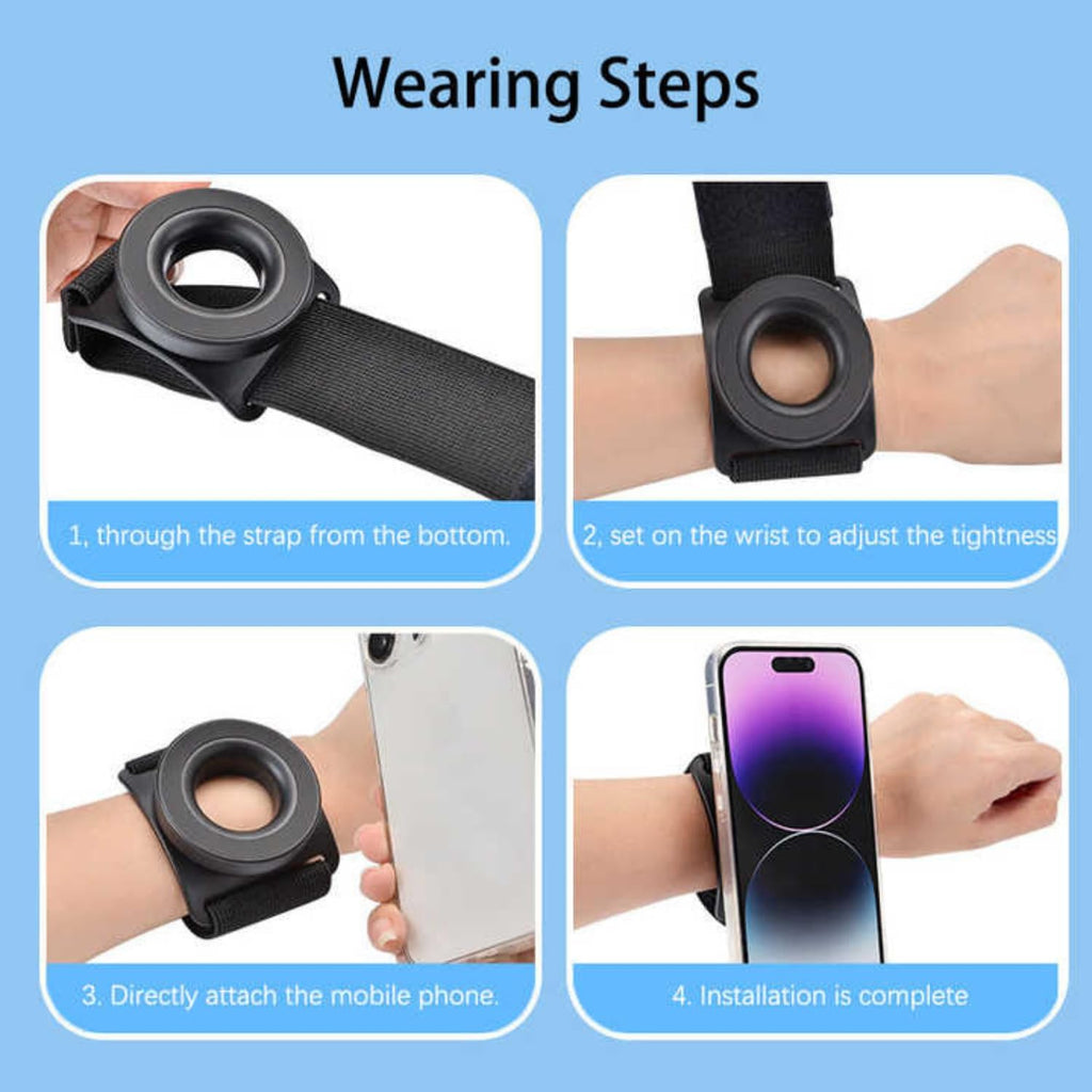 Magnetic Wrist Phone Holder for Running – 360° Rotatable and Compatible with MagSafe | Armband Strap for iPhone 12 to 16 & Android, Quick Mount Arm Band for Runners, Anti-Drop Phone Mount