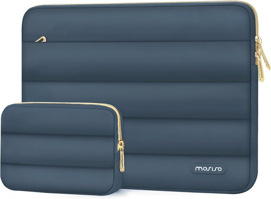 MOSISO 13.3 inch Laptop Case, 13-13.3 inch Puffy Laptop Sleeve Compatible with MacBook Air 13 13.6 M4 M3 M2 M1/Pro 13/Pro 14, HP Dell ASUS Lenovo,Polyester Horizontal Bag with Small Case, Haze Blue