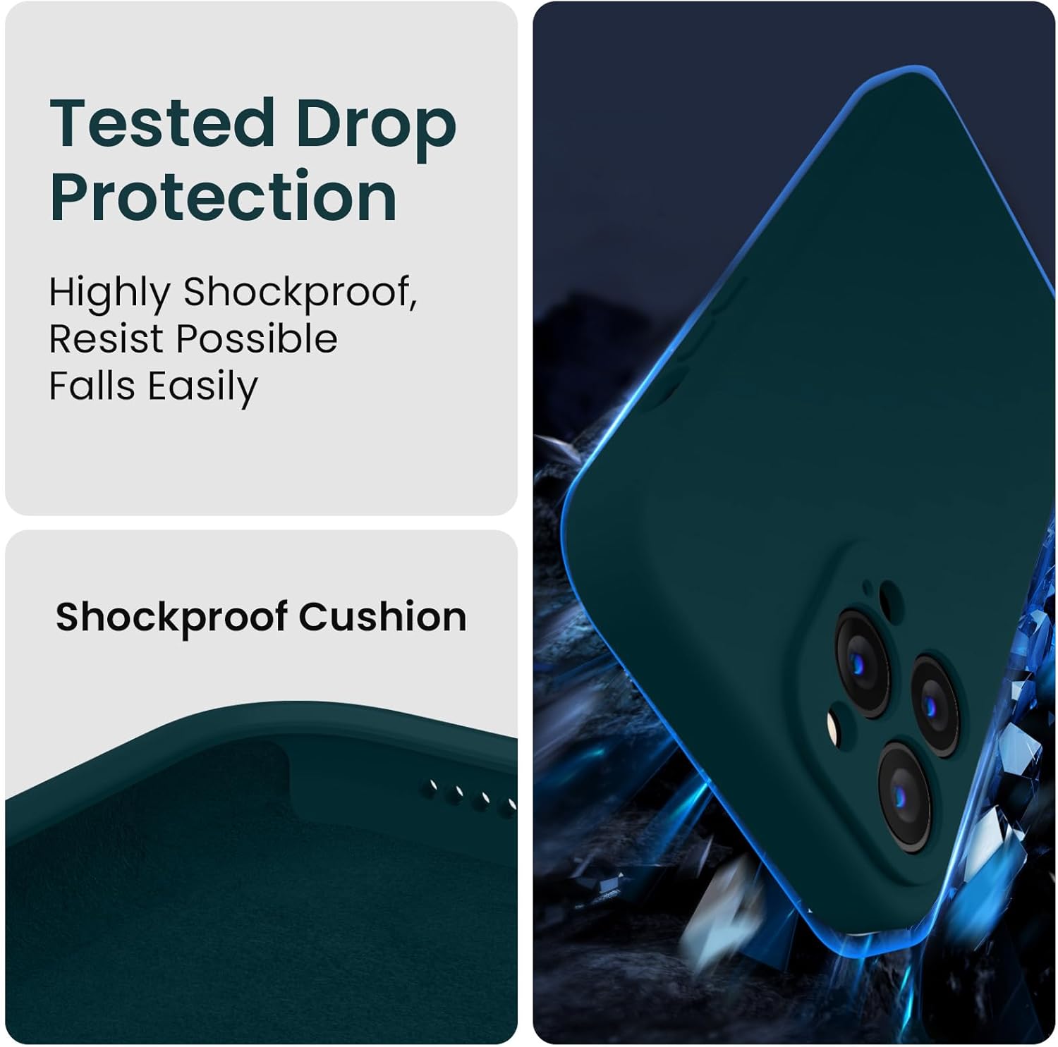 FireNova for iPhone 14 Pro Case, Silicone Upgraded [Camera Protection] Phone Case with [2 Screen Protectors], Soft Anti-Scratch Microfiber Lining Inside, 6.1 inch, Teal