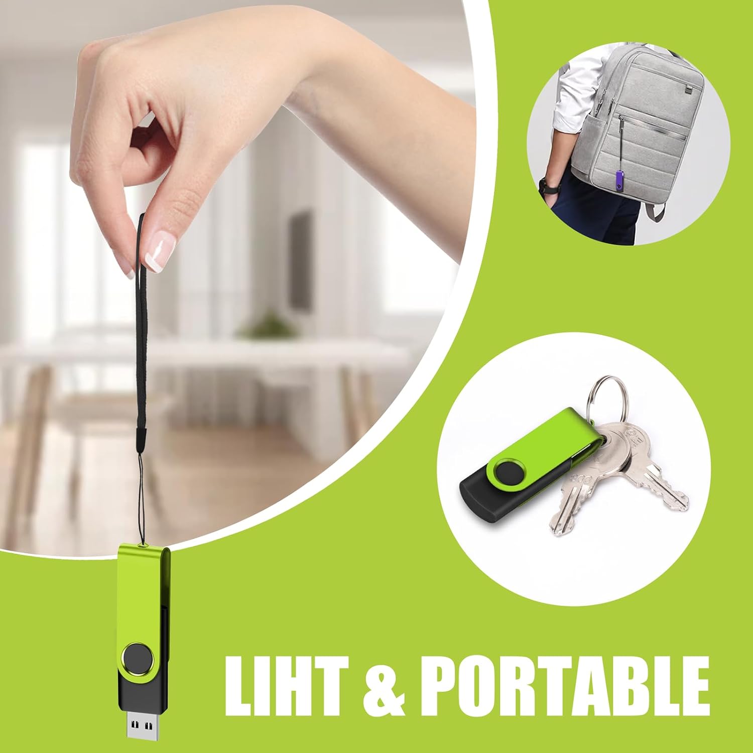 EASTBULLUSB Flash Drive Bulk 4GB 20 Pack with Lanyards USB 2.0 Thumb Drive Bulk Memory Stick Swivel Pen Drive for Storage and Backup 4GB 20 Pack, Green