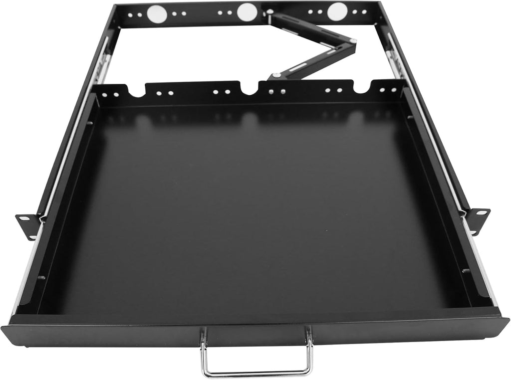1U Keyboard Drawer 19in Sliding Keyboard Tray 17.75in Deep -Depth After Extension 26.75in with Cable Manager for Server Rack/Cabinet/Thickened Cold Rolled Steel GLOBALRACK 1U Drawer,17-26