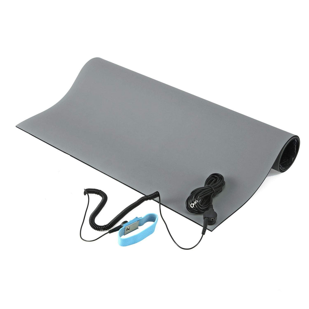 MWRF Source ESD Mat Kit with Wrist Strap and Grounding Cord (0.12" Thickness) (18 Inches x 47 Inches, Grey)