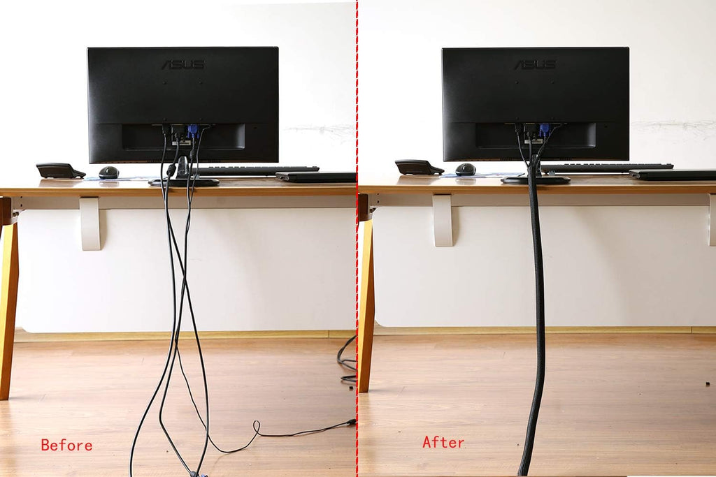 Alex Tech 6.6ft - 1.5 inch Cord Protector Wire Loom Tubing Cable Sleeve Split Sleeving for USB Cable Power Cord Audio Video Cable - Protect Cat from Chewing Cords - Black