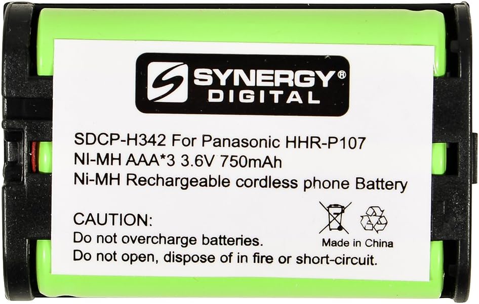 Synergy Digital Cordless Phone Battery, Compatible with Panasonic HHR-P107 Cordless Phone, (Ni-MH, 3.6V, 750 mAh) Ultra High Capacity, Replacement for Panasonic HHR-P107 Battery