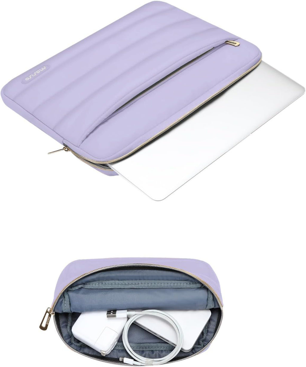 MOSISO 13.3 inch Laptop Case, 13-13.3 inch Puffy Laptop Sleeve Compatible with MacBook Air 13 13.6 M4 M3 M2 M1/Pro 13/Pro 14, HP Dell ASUS Lenovo,Polyester Horizontal Bag with Small Case, Purple