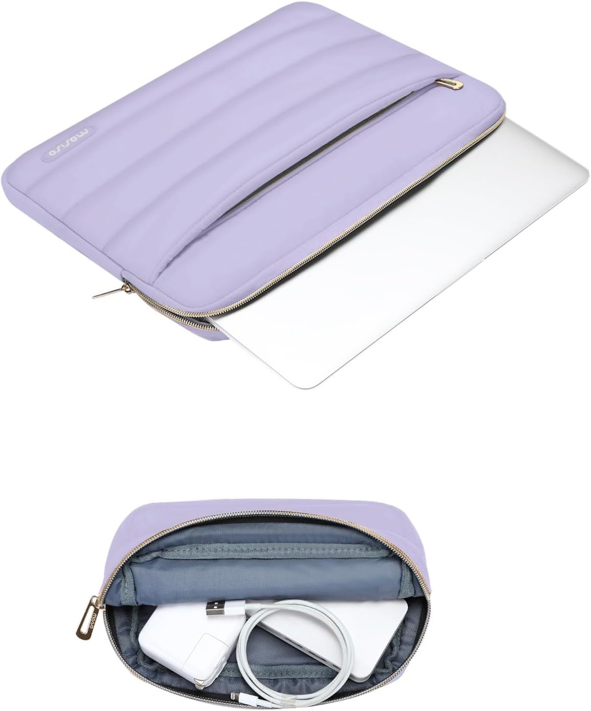 MOSISO 13.3 inch Laptop Case, 13-13.3 inch Puffy Laptop Sleeve Compatible with MacBook Air 13 13.6 M4 M3 M2 M1/Pro 13/Pro 14, HP Dell ASUS Lenovo,Polyester Horizontal Bag with Small Case, Purple