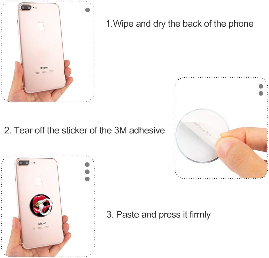 Bonoma Phone Ring Stand, 3 Pack Lips 360 Degree Rotation Finger Grip Stand Holder Compatible with Smartphones and Tablets