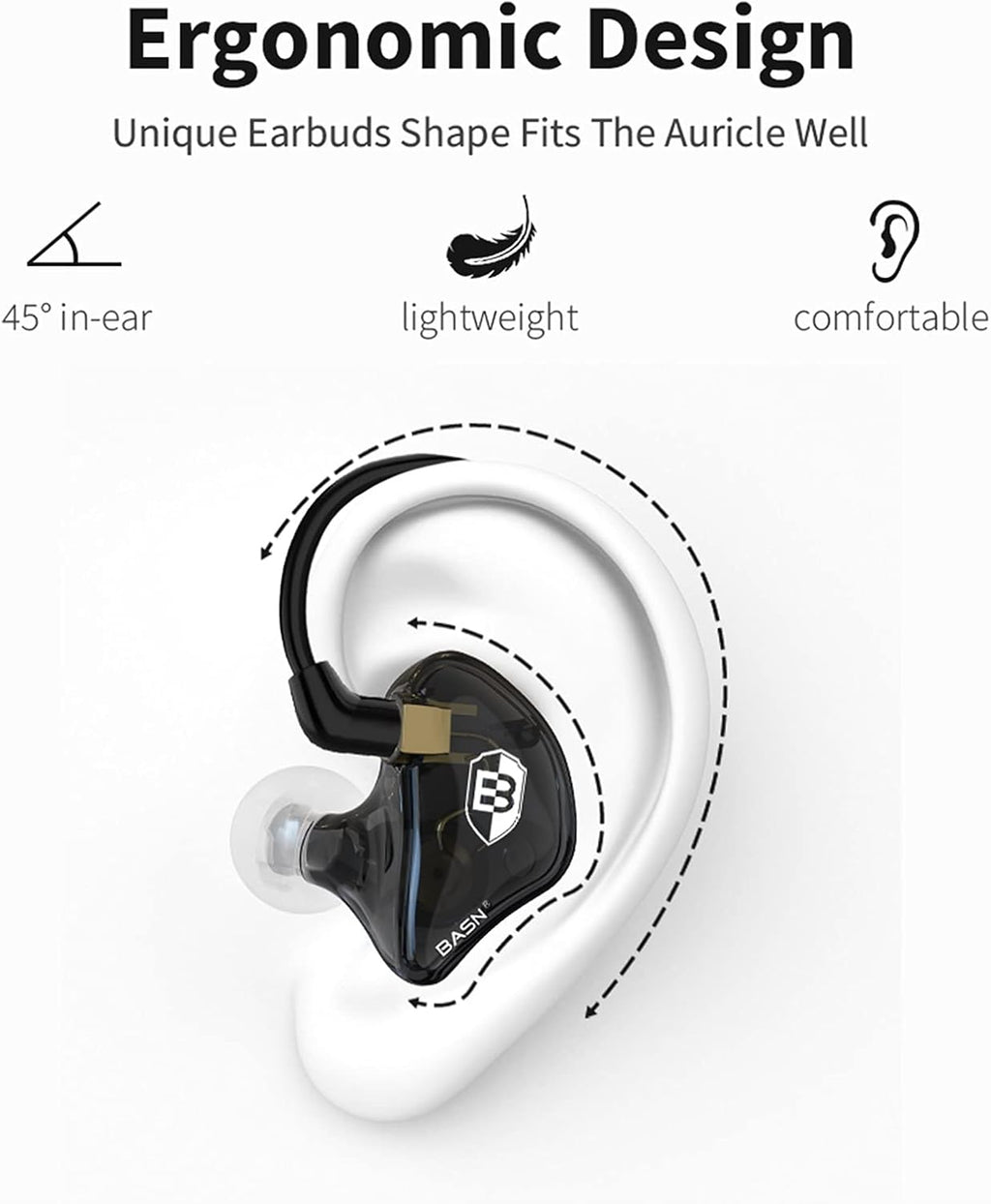 BASN Bsinger PRO in Ear Monitor Headphones for Musicians, Dynamic Driver Noise Isolating Earphones with 2 Detachable MMCX Cables (Black)
