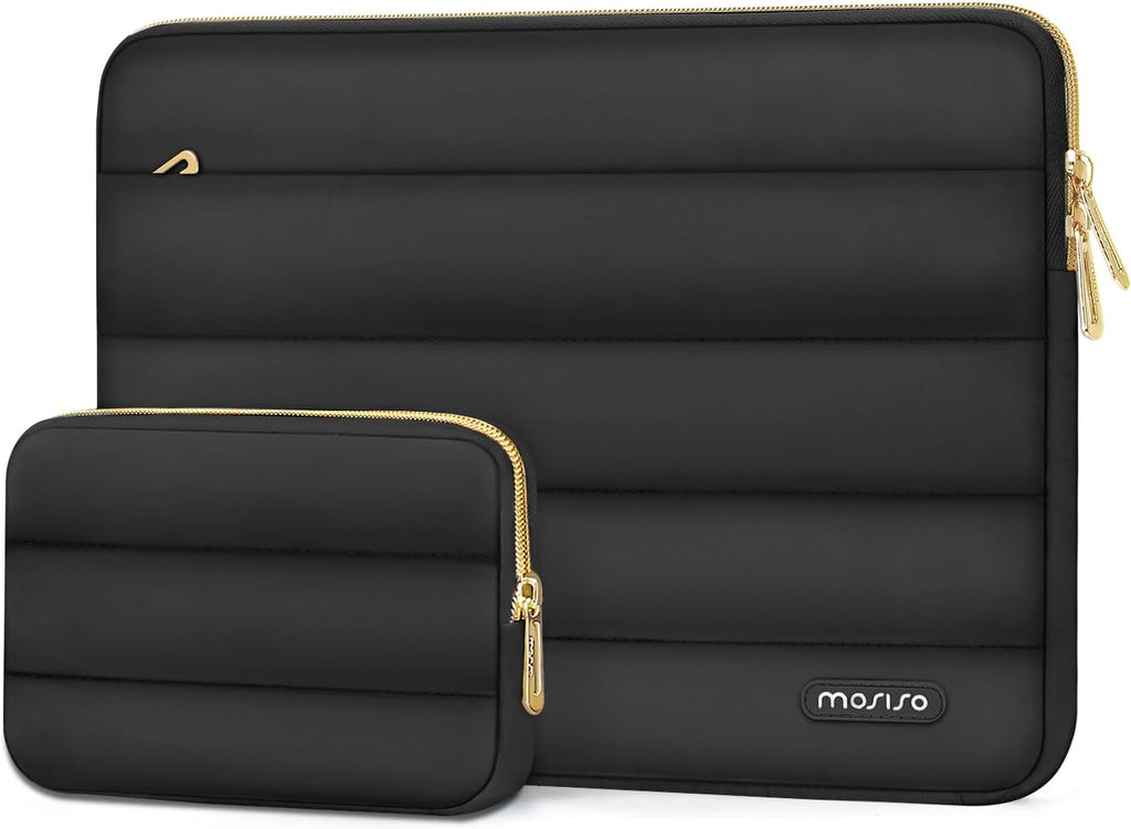 MOSISO 17-17.3 inch Laptop Case, 17.3 inch Puffy Laptop Sleeve Compatible with Dell XPS/HP Pavilion/Ideapad/Acer/Alienware/HP Omen Notebook Computer, Polyester Horizontal Bag with Small Case, Black