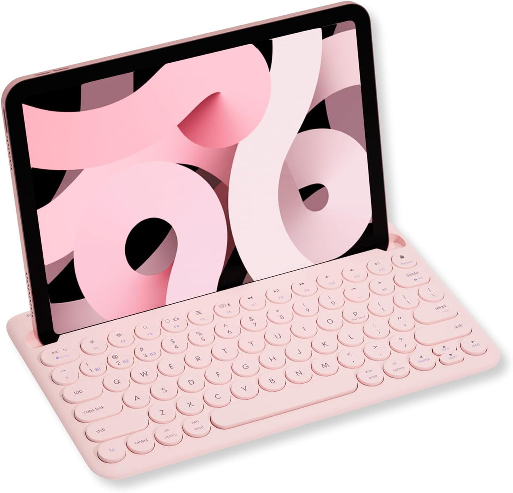Macally Bluetooth Keyboard for Tablet | Wireless Keyboard for iPad mini/Air/Mini, iPhone (Multi-Device, Built-in Stand, Rechargeable) Easy to Use and Cute Portable