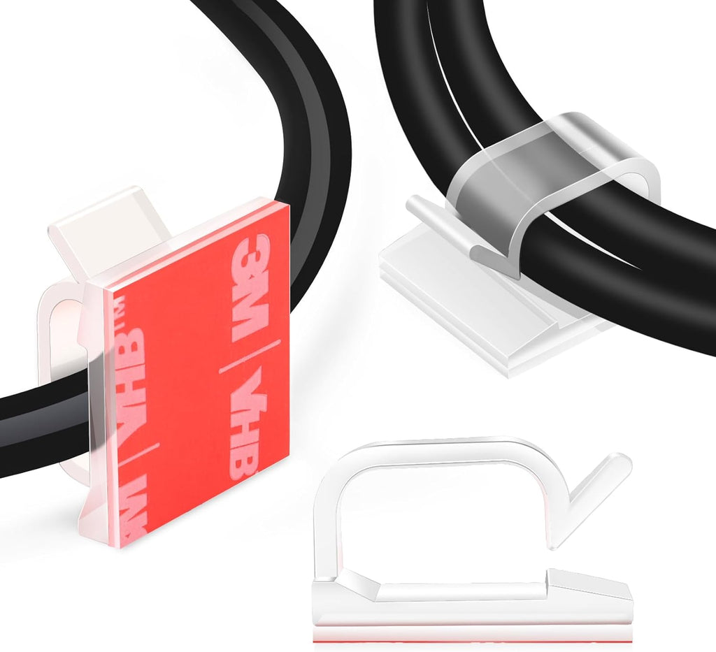60 PCS XHF 3/4” Adhesive Cable Wire Clips Clear, Cable Staples Outdoor Cable Management Wire Organizer Cord Holder for Under Desk, Car, Wall, TV PC Ethernet Cable WCL7-clear-60p